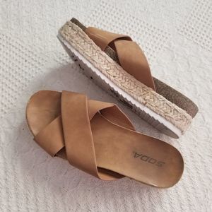Soda Tan Platform Espadrille Slip On Sandals Size 8